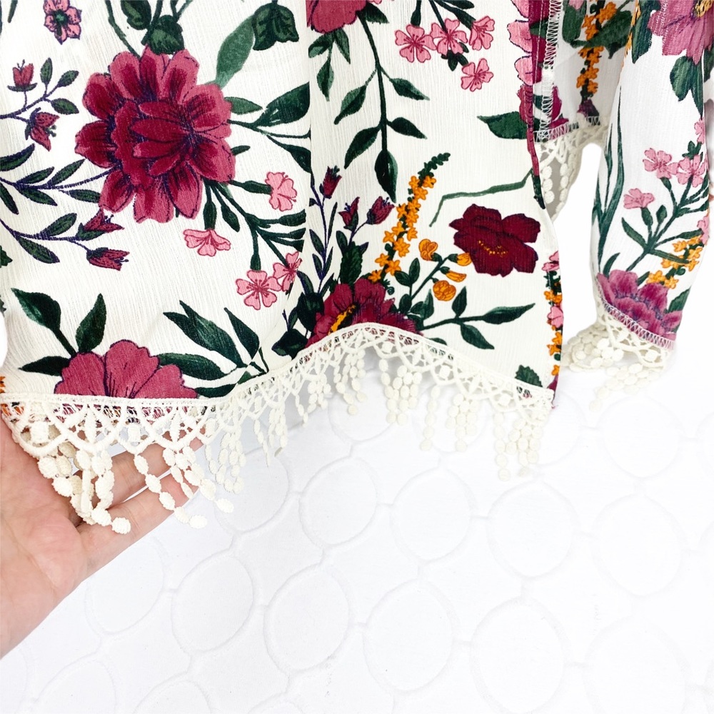 Time & Tru Floral Maroon Kimono Cover Up One Size - Picture 4 of 5